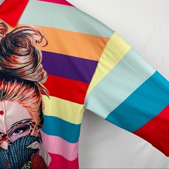 SHIRT Dress Brightly Colored Graphic Print Striped Anime - Picture 6 of 13